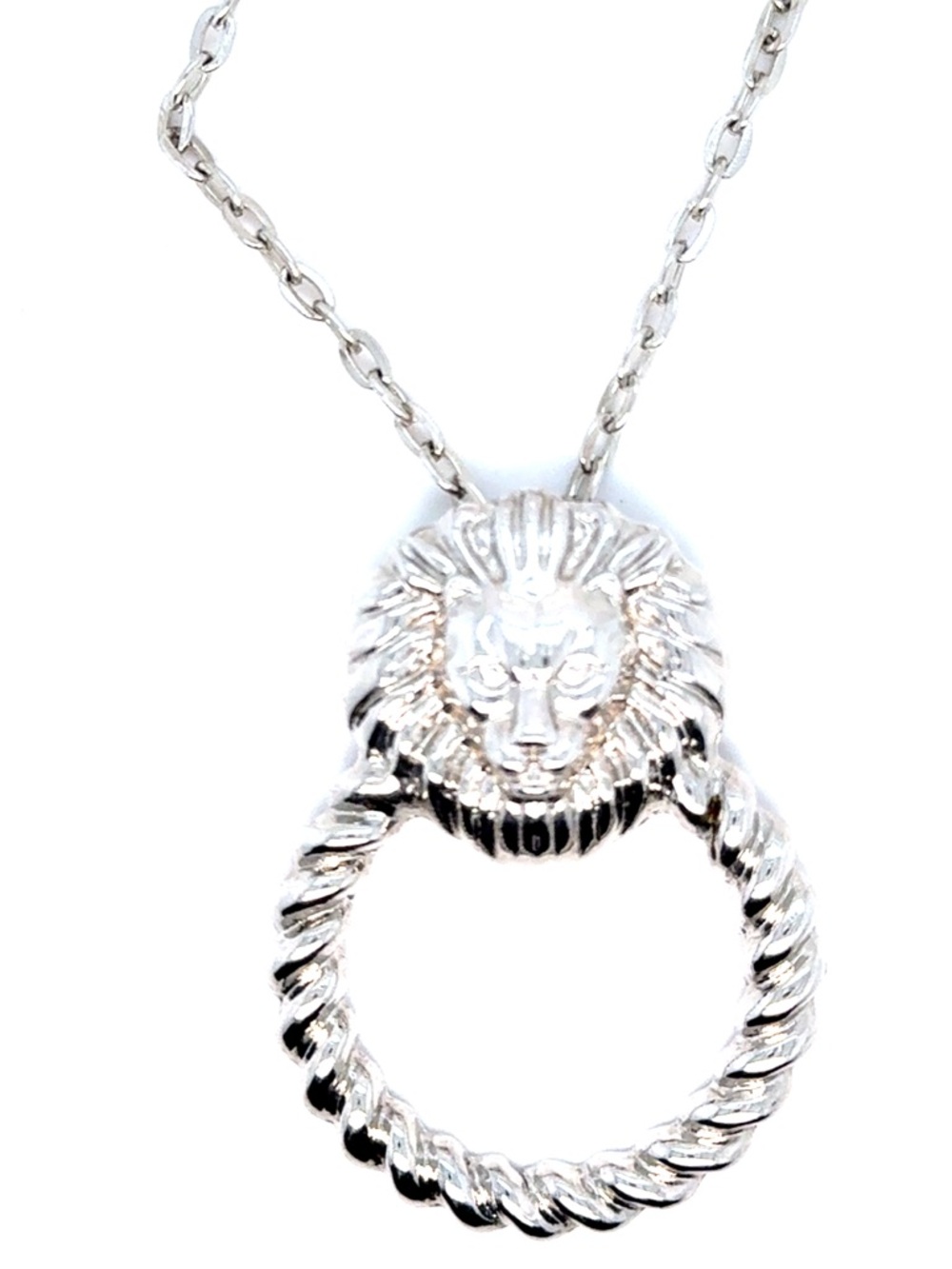 Silver Tone Lion Head Rope Ring Pendant Necklace (n1)
